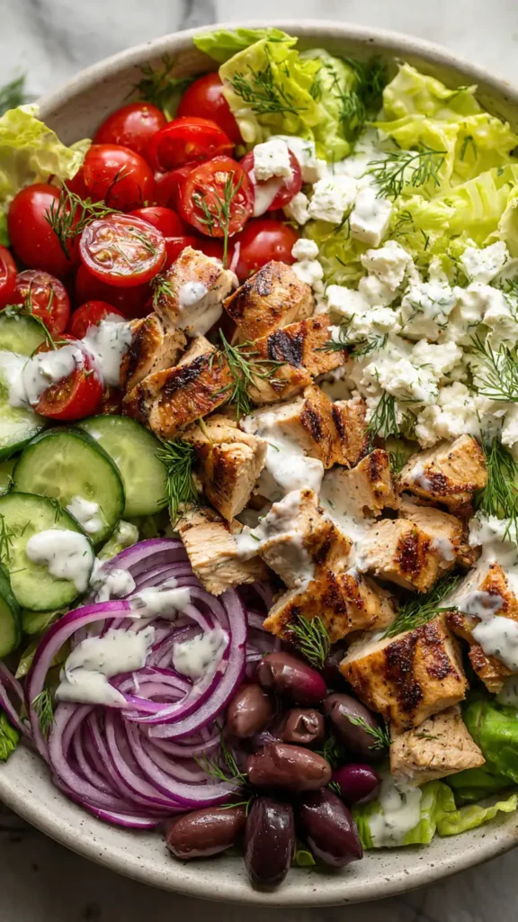 Healthy Mediterranean Chicken Salad Bowl (Fresh & Filling)