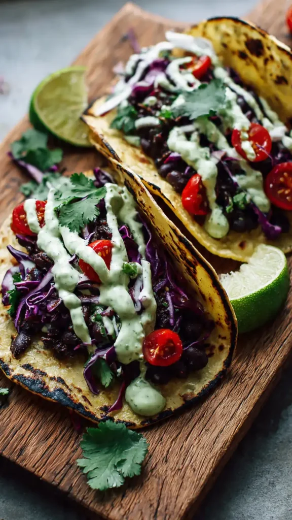 Black Bean Tacos with Avocado Lime Crema