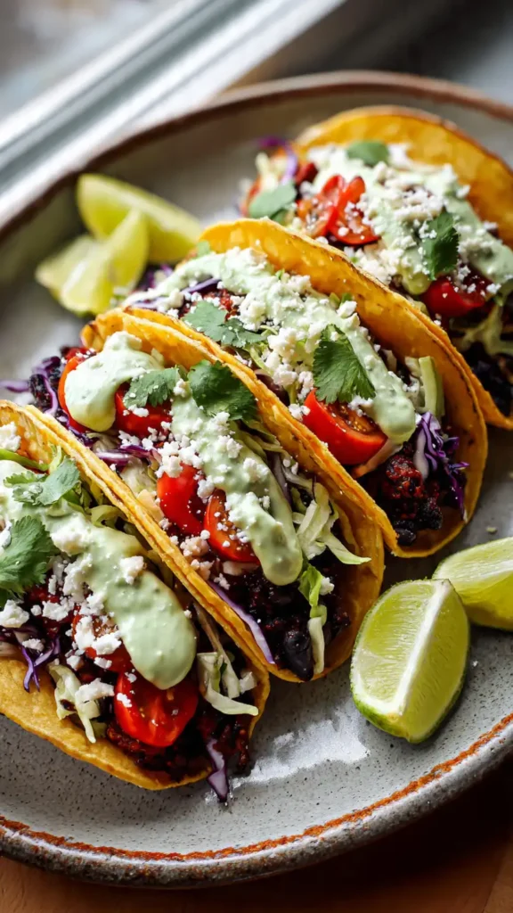 Black Bean Tacos with Avocado Lime Crema