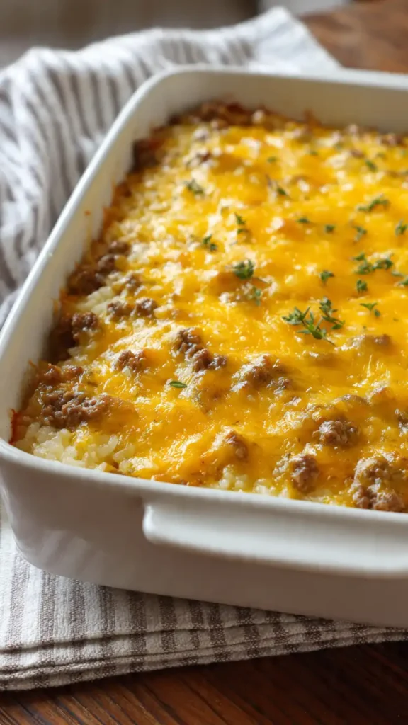 Cheesy Ground Beef and Rice Casserole (Easy Family Comfort Dinner)