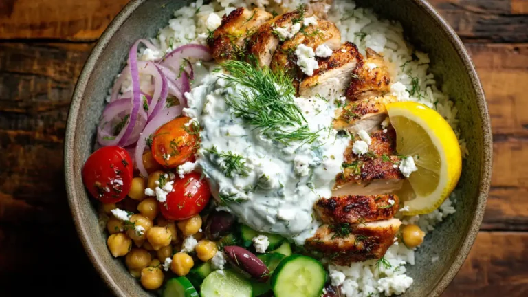 Greek Chicken Bowl with Tzatziki and Fresh Vegetables