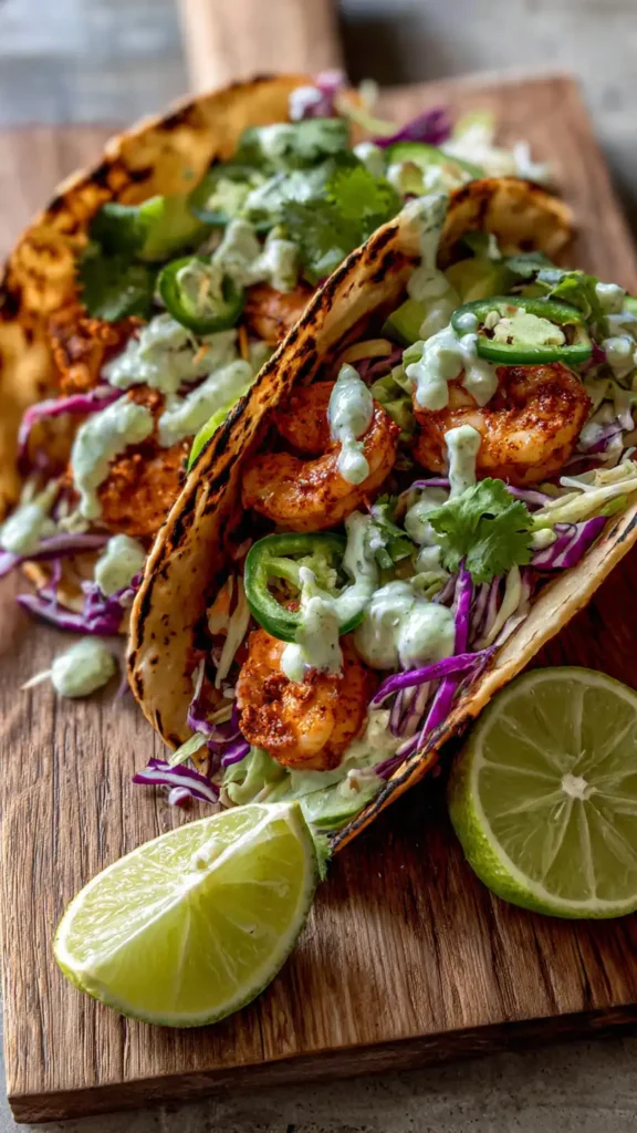 Shrimp Tacos with Lime Crema