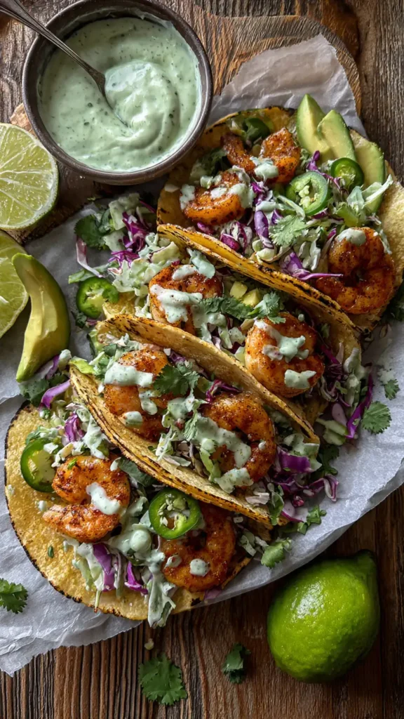 Shrimp Tacos with Lime Crema