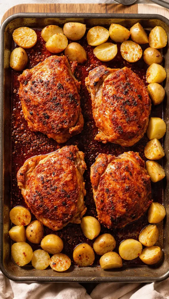 10. One Pan Chicken Thighs with Potatoes and Paprika (Oven)