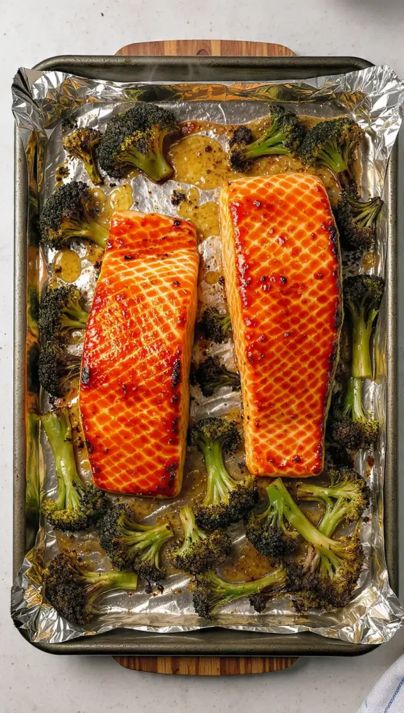 6. Sheet Pan Honey Garlic Salmon with Broccoli
