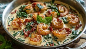 Creamy Garlic Tuscan Shrimp (Quick Skillet Dinner)