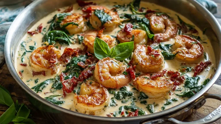 Creamy Garlic Tuscan Shrimp (Quick Skillet Dinner)