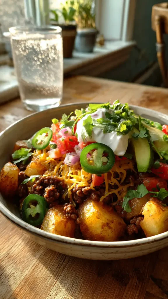 Loaded Potato Taco Bowl Recipe – Crispy, Cheesy & Ready in 30 Minutes