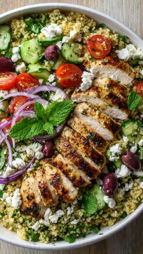Mediterranean Quinoa Salad with Grilled Chicken
