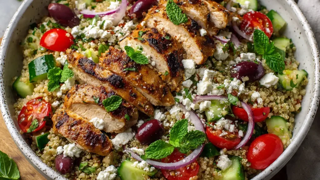 Mediterranean Quinoa Salad with Grilled Chicken