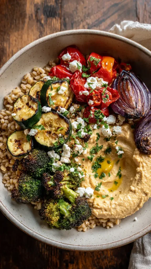 Roasted Veggie and Hummus Grain Bowl