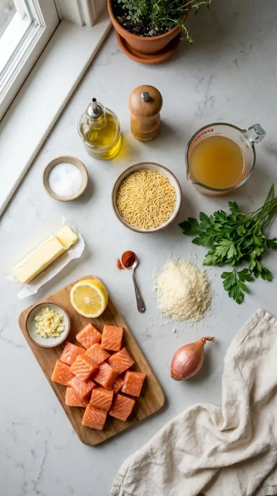 Garlic Butter Salmon Bites with Lemon Orzo