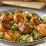 Garlic Butter Salmon Bites with Lemon Orzo