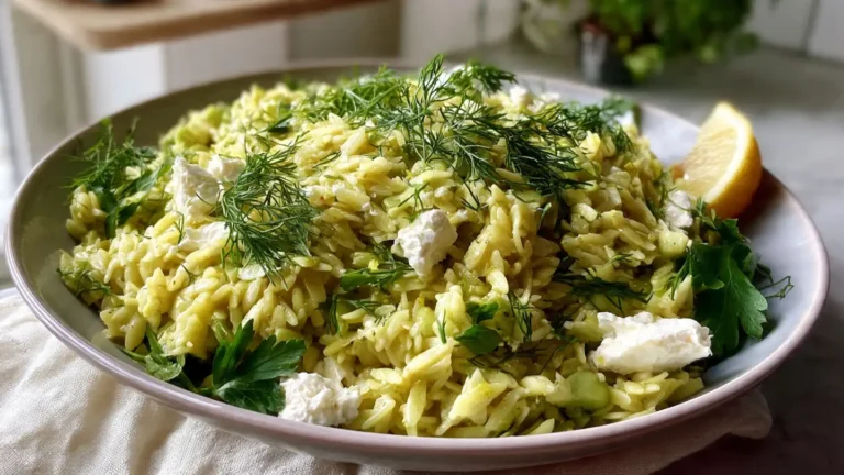 Lemon Orzo Salad with Cucumber, Feta and Herbs